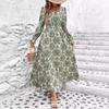 Autumn Sale Women's Printed V-Neck Long Sleeve Maxi Dress