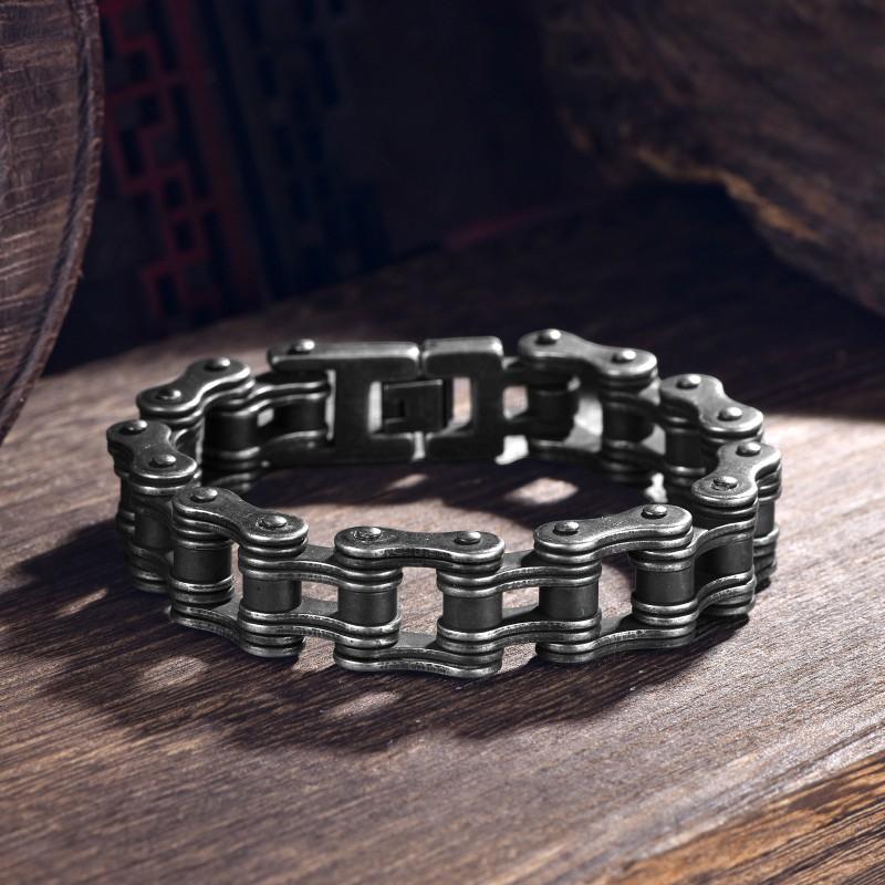 Stainless Steel Cycling Chain Bracelet Men Retro Punk Rock Biker Style Geometric Design Adjustable Length