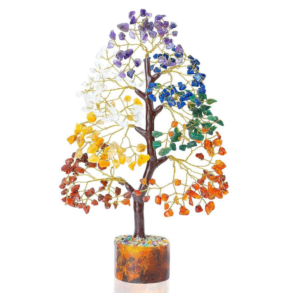 Seven Chakra Crystal Tree of Life Stone Fortune Feng Shui Bonsai for Good Luck, Wealth & Prosperity Home Decorations