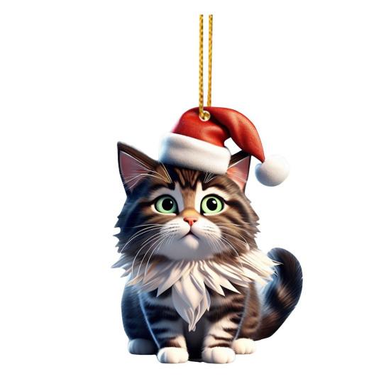Christmas Cat Ornament 2D Acrylic Cute Cat Xmas Tree Pendant