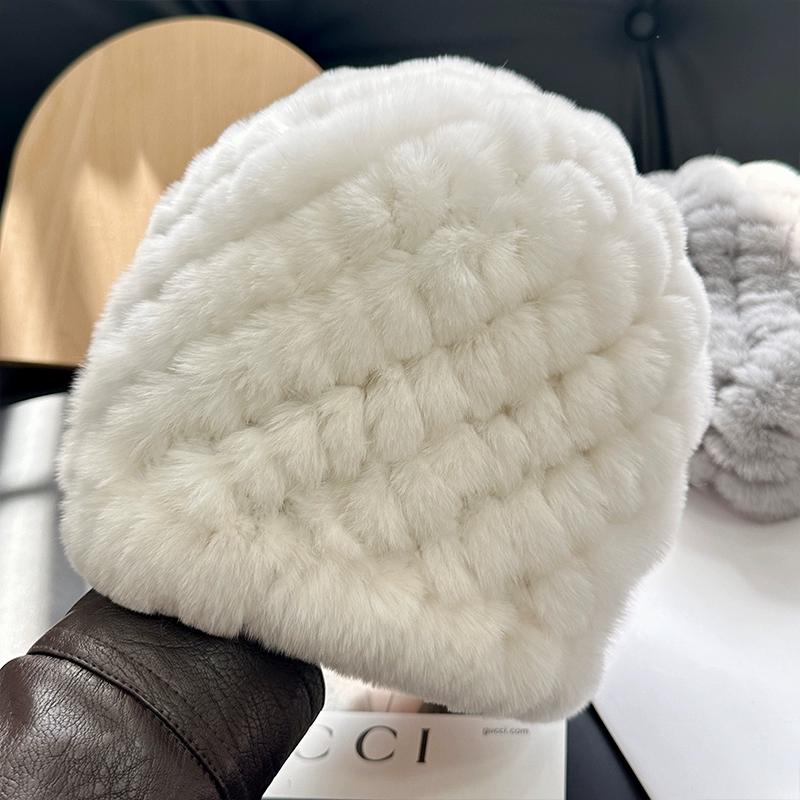 Căciulă din Păr de Iepure Rex Real pentru Femei, Căciulă Groasă din Păr, Blană, Caldă și cu Protecție pentru Urechi, Căciulă Tricotată Plușată, Toamnă și Iarnă, Căciulă Baotou