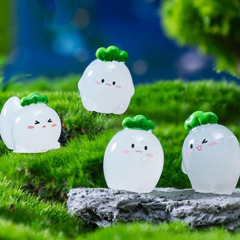 Radish Elf Miniature Figurines With Glowing In Dark Feature Creative Desktop Accessories For Outdoor Indoor Decoration