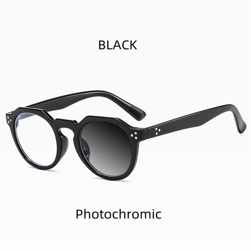 Photochromic Anti Blue Light Reading Glasses For Men And Woman High-Quality Retro Fashionable Rivet Design Presbyopic Eyeglasses
