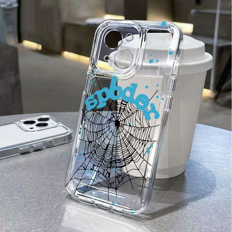 Blue Spider Web Phone Case for iPhone 17 Air 16 15 14 13 12 11 Pro Max Plus Mini Xs  8 7 Soft Transparent Cover Fundas Accessory