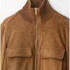 Womens Stand Collar French Style Bomber Jacket In Light Brown Ribbed Cuffs Short Length Regular Fit