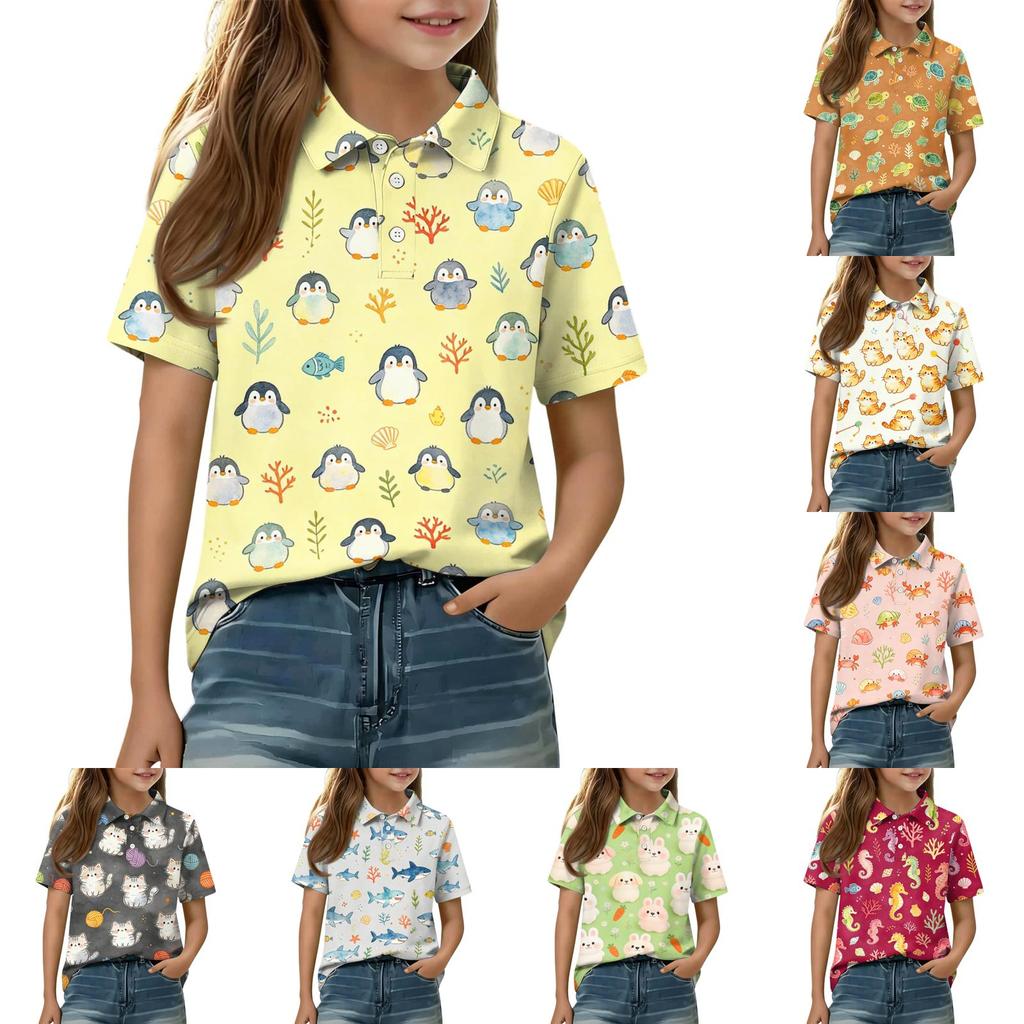 Kids Casual Short Sleeve Polo Shirt Animal Print T Shirt Lightweight Breathable Comfortable Fit for Everyday Wear