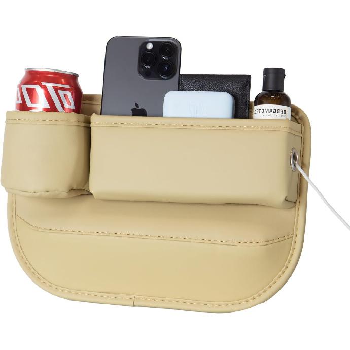 1 Pack Car Seat Gap Filler Organizer, Car Seat Organizer, Seat Gap Storage Box With Cup Holders For Drink, Car Leather Cup Holder Gap Bag Front Seat