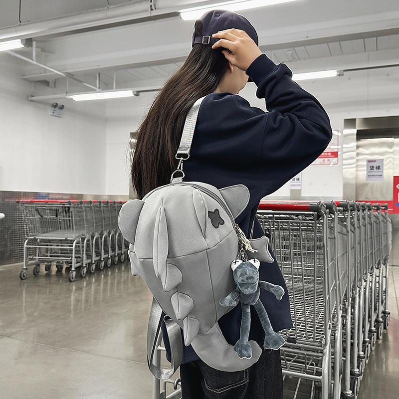 Новая сумка-акула мужская и женская Гонконгский стиль нейтральный локомотив смешной рюкзак серый