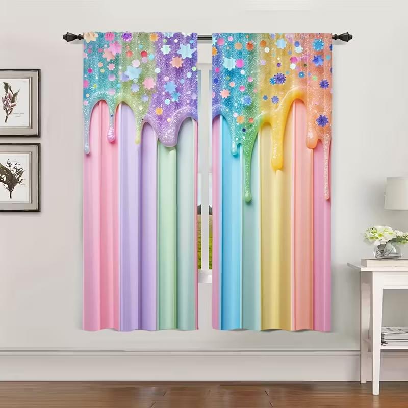 2 Pcs Rainbow Print Curtains,suitable for Bedroom,living Room Kitchen Decoration,home Decoration,curtin for Window