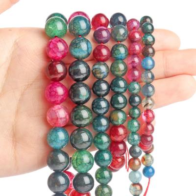 6mm 8mm 10mm Imitation Tourmaline Dragon Pattern Agate Stone Round Loose Spacer Beads For Making Bracelet Jewelry