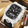 Sanda Three-Hand Square Dial Waterproof Student Sport Watch with Dual Display and Three-Zone Time.