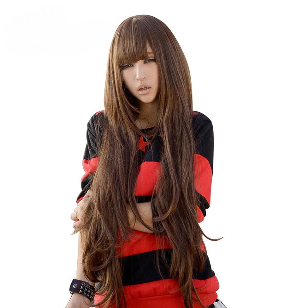 Woman 80 Centimeters Of Fashionable Long Roll Hair Wave Type Role Plays Bang Neat Whole Wig