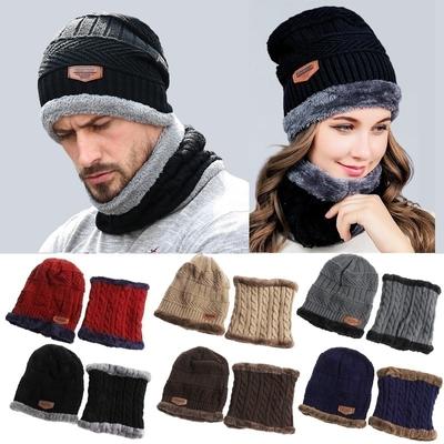 Coral Fleece Balaclava Winter Hat Beanies Unisex Hats Scarf Set Warm Wool Knitted Hat