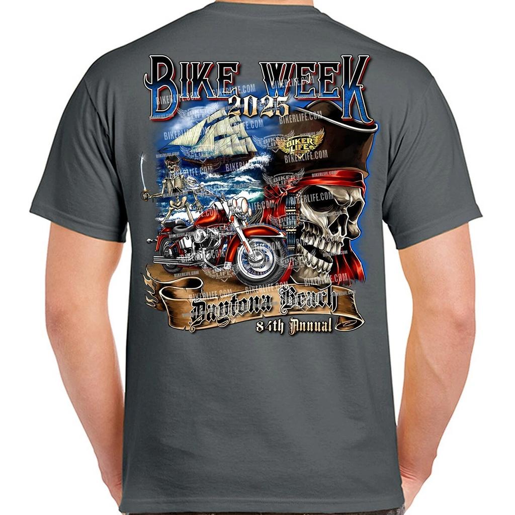 Teen Girl's Cotton T-shirt Summer Casual Graphic Tee Short Sleeve 2025 Bike Week Daytona Beach Shipwrecked Pirate T-Shirt No Harley