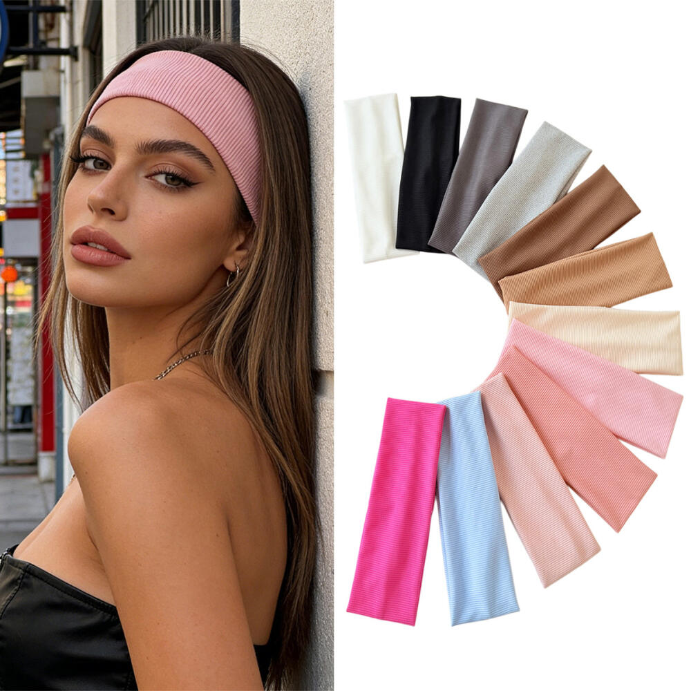Threaded Hair Band Sports Yoga Sweat-absorbent Wide Headscarf Hair Band Female Joker Elastic Solid Color Headband Headdress