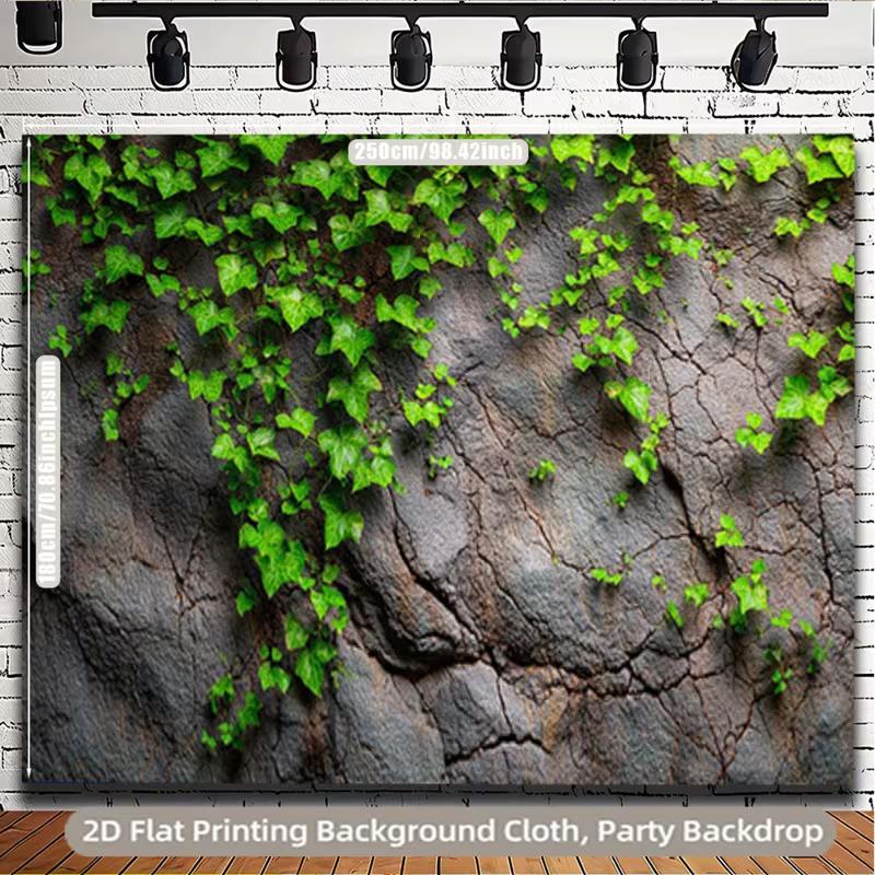 2D Flat Printing Green Ivy & Dark Rock Wall Backdrop 122x96inch Party Background Cloth