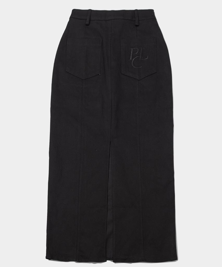 Place Studio Classic Back Slit Stretch H-Line Low-Rise Cotton Long Skirt_2 Colors
