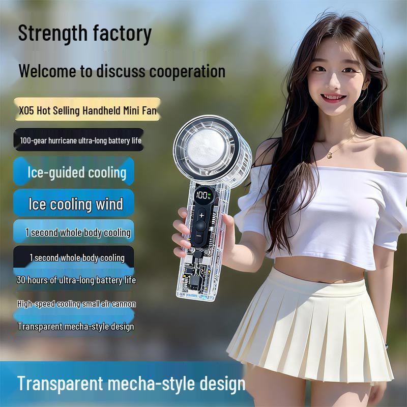 Handheld Portable Mini Fan x05 – Silent, Cute, USB Rechargeable with Ultra-long Battery Life Moon White + Cooling Ice Compress