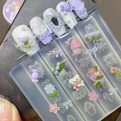 Schleifenband Silikon-Nagelform Blume Nageldekorationen Nägel DIY Design Stereoskopisches Stempeln Maniküre-Werkzeuge