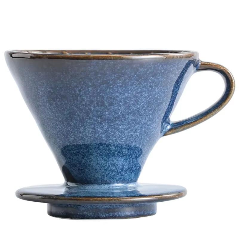 Heat Resistant Ceramic Drip Coffee Filter Handcrafted Blue Glazed Sophisticated Designs For Home Brewing