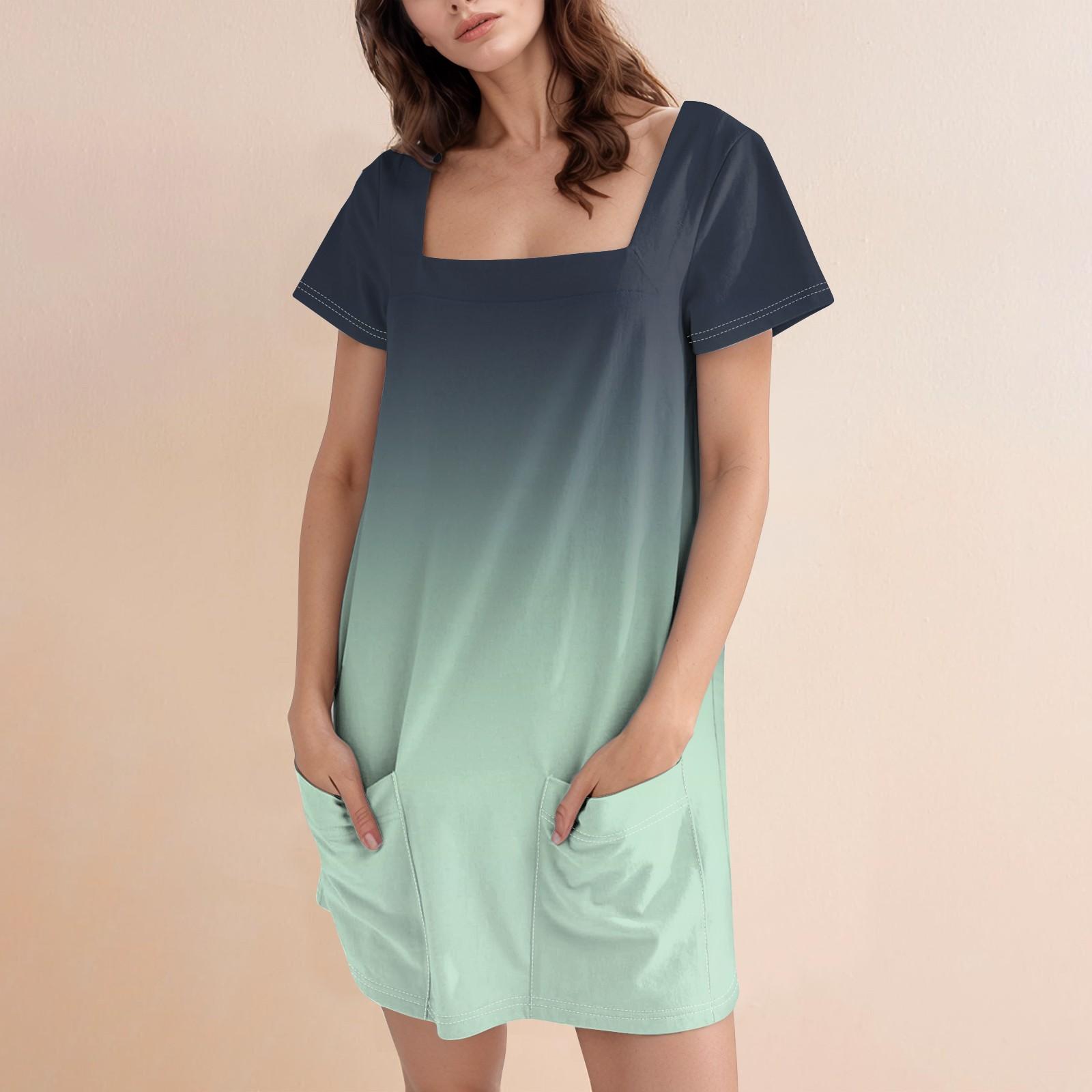 

Женское модное повседневное платье с квадратным вырезом и коротким рукавом XXXL