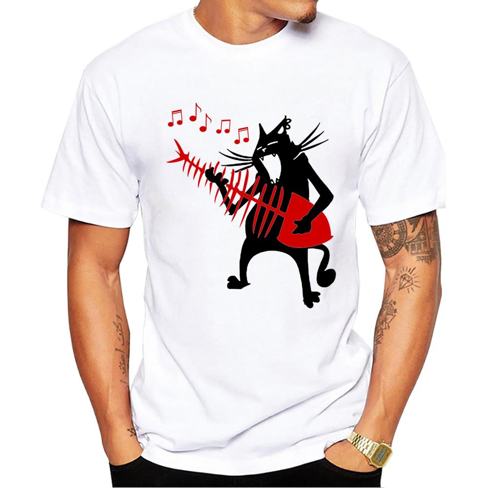 TEEHUB Vintage 3D Cat Play Guitar Men T-Shirt Fashion Streetwear Short Sleeve T Shirts Hipster Music Tee Cool Tops
