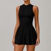 Womens Athletic A-Line Dress With High Neck Built-in Shorts Running Yoga Tennis Sport Suit