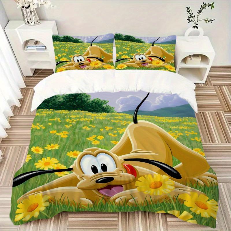 3pcs Pluto Cartoon Quilt Cover Set - Soft and Cozy Bedroom, Guest Room and Dorm Decorative Bedding 3-Piece Set 1 Quilt Cover + 2 Pillow Shams.S06