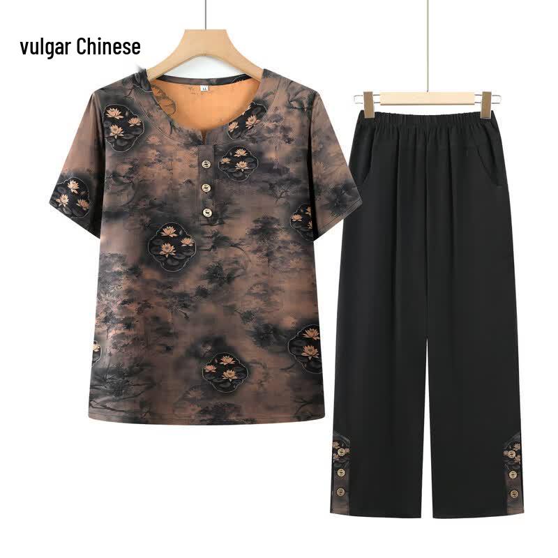 Women s Summer Cotton Silk Two-Piece Set 2XL