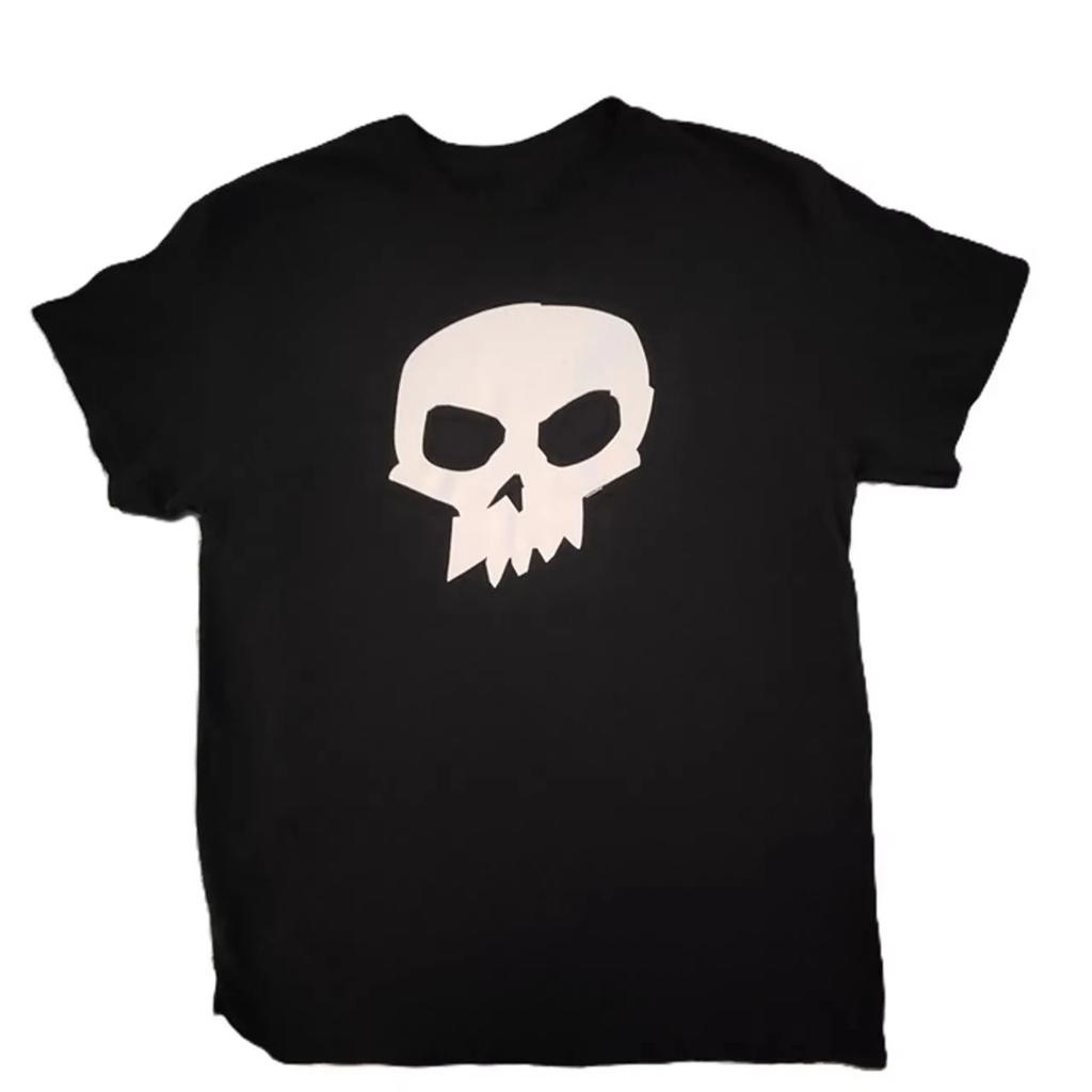 2026 Simple Solid White Cartoon Skull Front Graphic T Shirt Basic Minimal Skeleton Head Print Black Cotton Short Sleeve Tee