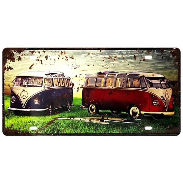 Vintage VW Bus Tin Sign Surf Plate License Metal Signs  Motor Oil Poster for Pub Bar Cafe Garage  Retro Wall Art Decor
