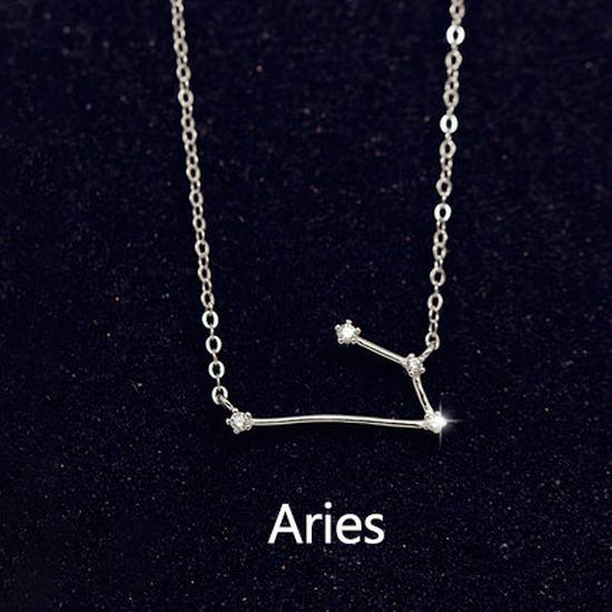 Korean-Style S925 Sterling Silver Inlaid Diamond Zodiac Pendant Necklace for Women