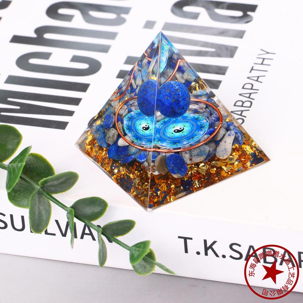 Handmade Natural Crystal Resin Pyramid Ornament for Home and Office