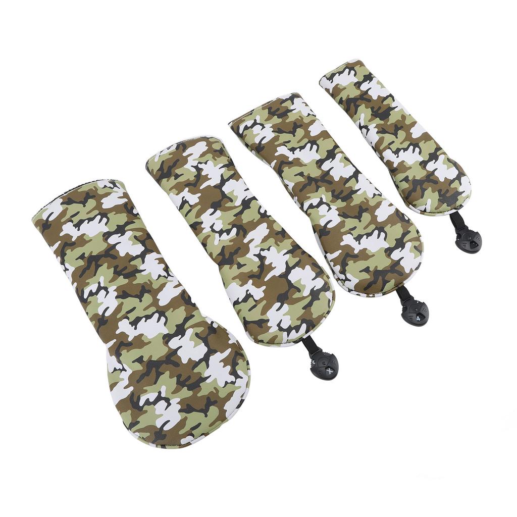 4Pcs Golf Club Head Cover PU Thick Plush Wear Resistant Golf Putter Cover with Number Board Camouflage Green