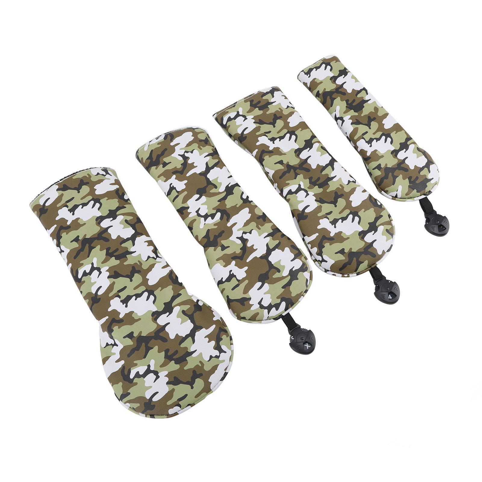 

4Pcs Golf Club Head Cover PU Thick Plush Wear Resistant Golf Putter Cover with Number Board Camouflage Green