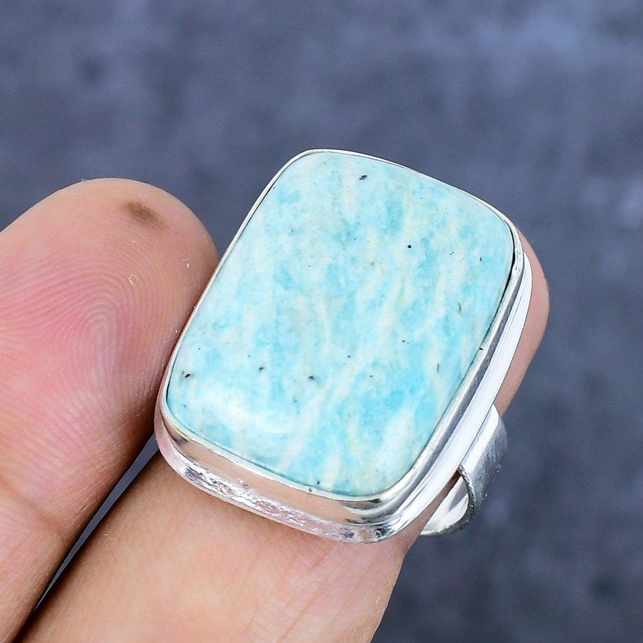 Amazonite Gemstone 925 Sterling Silver Jewelry Ring Size 9