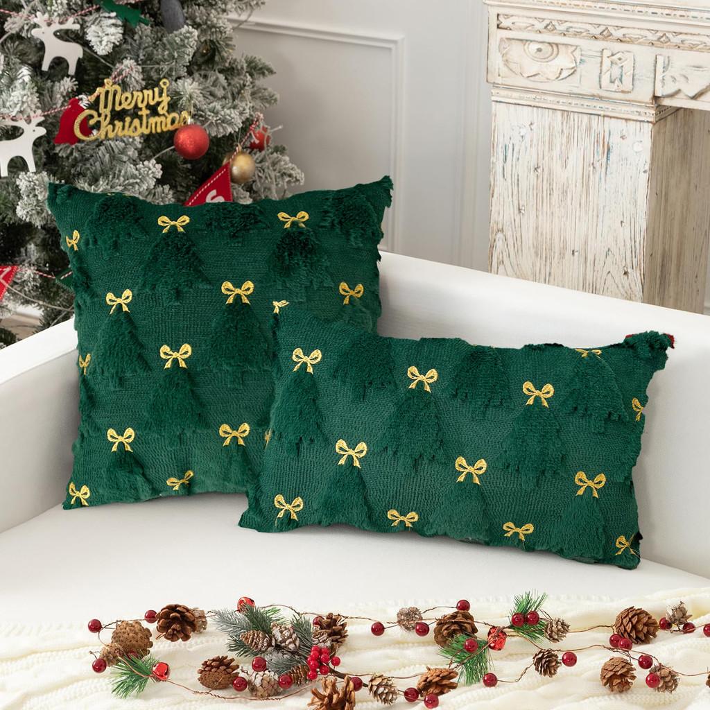 Holiday Decorative Pillowcase With Embroidered Deer And Stars For Sofa And Bed
