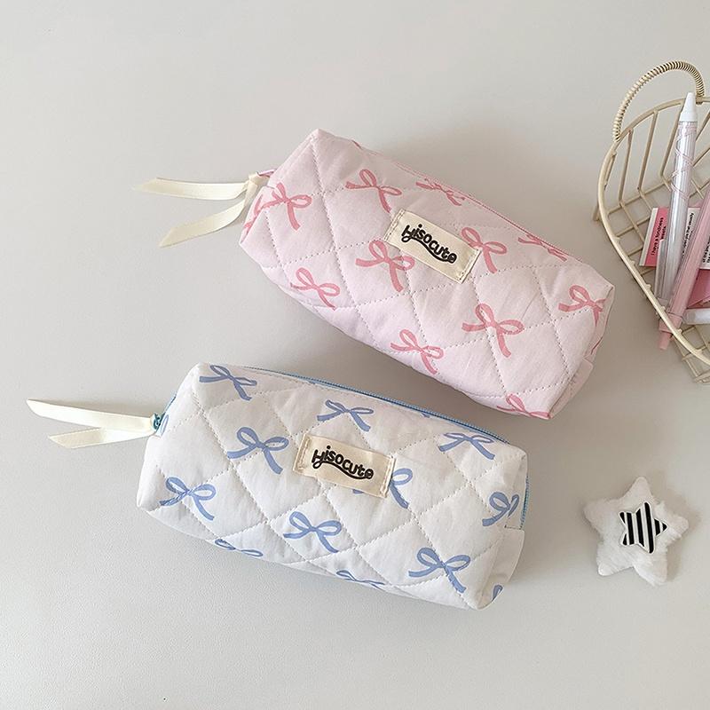 Bow Ribbon Pencil Pouch for Girls Fabric Stationery Bag Large Capacity School Supplies Organizer Gift Idea