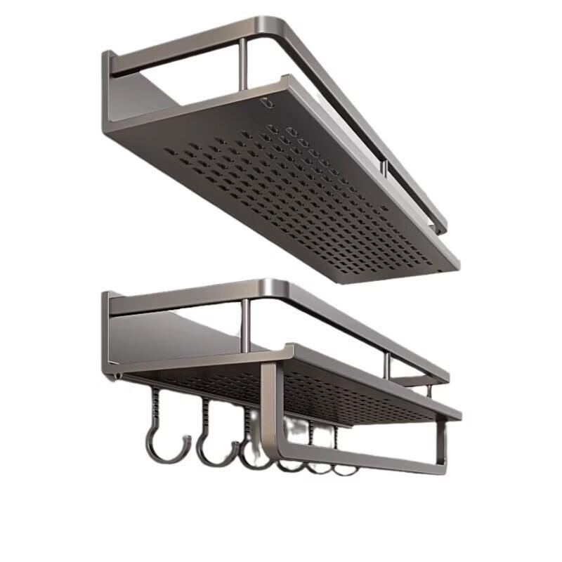 TLXT Stainless Steel Wall-Mounted Bathroom Shelf with Towel Bar and Hooks
