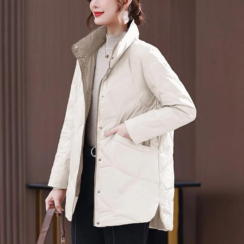 White Duck Down Down Jacket Women's Mid-length Winter New Large Size Stand-up Collar Jacket Women