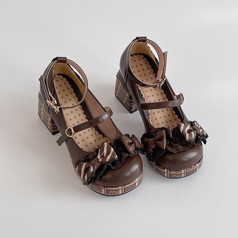 

Piaohong French elegant retro style bow plaid Mary Jane shoes women s 2025 new autumn and winter versatile single shoes 42 коричневый