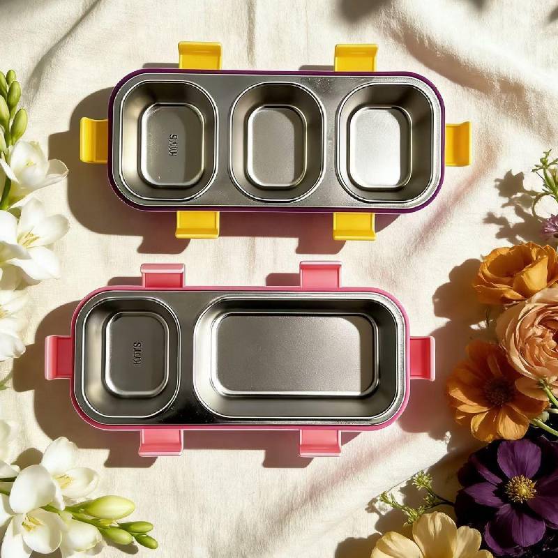 Stainless Steel Bento Box With Divided Compartments For Office And School Use