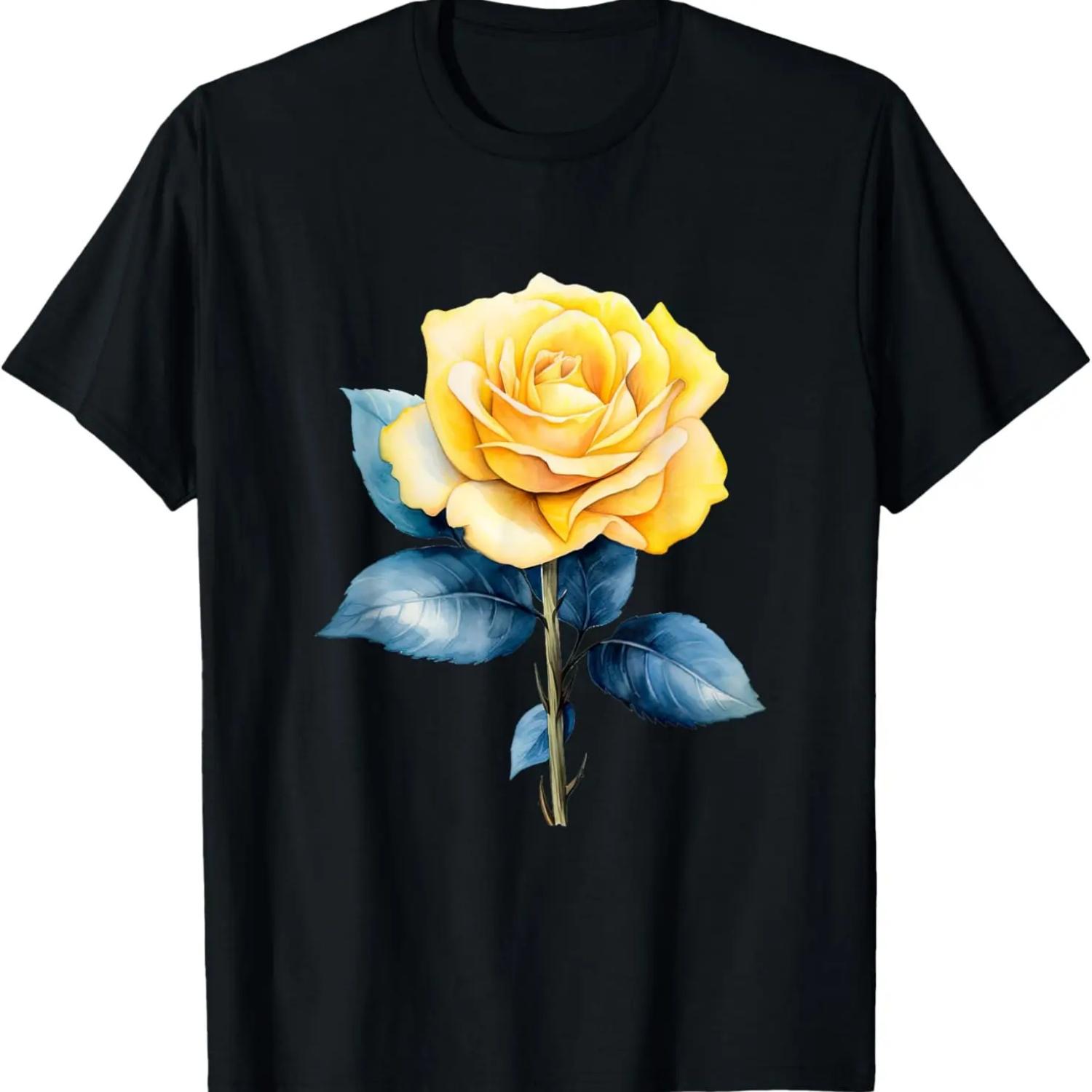 rose flower floral yellow T-Shirt S чёрный