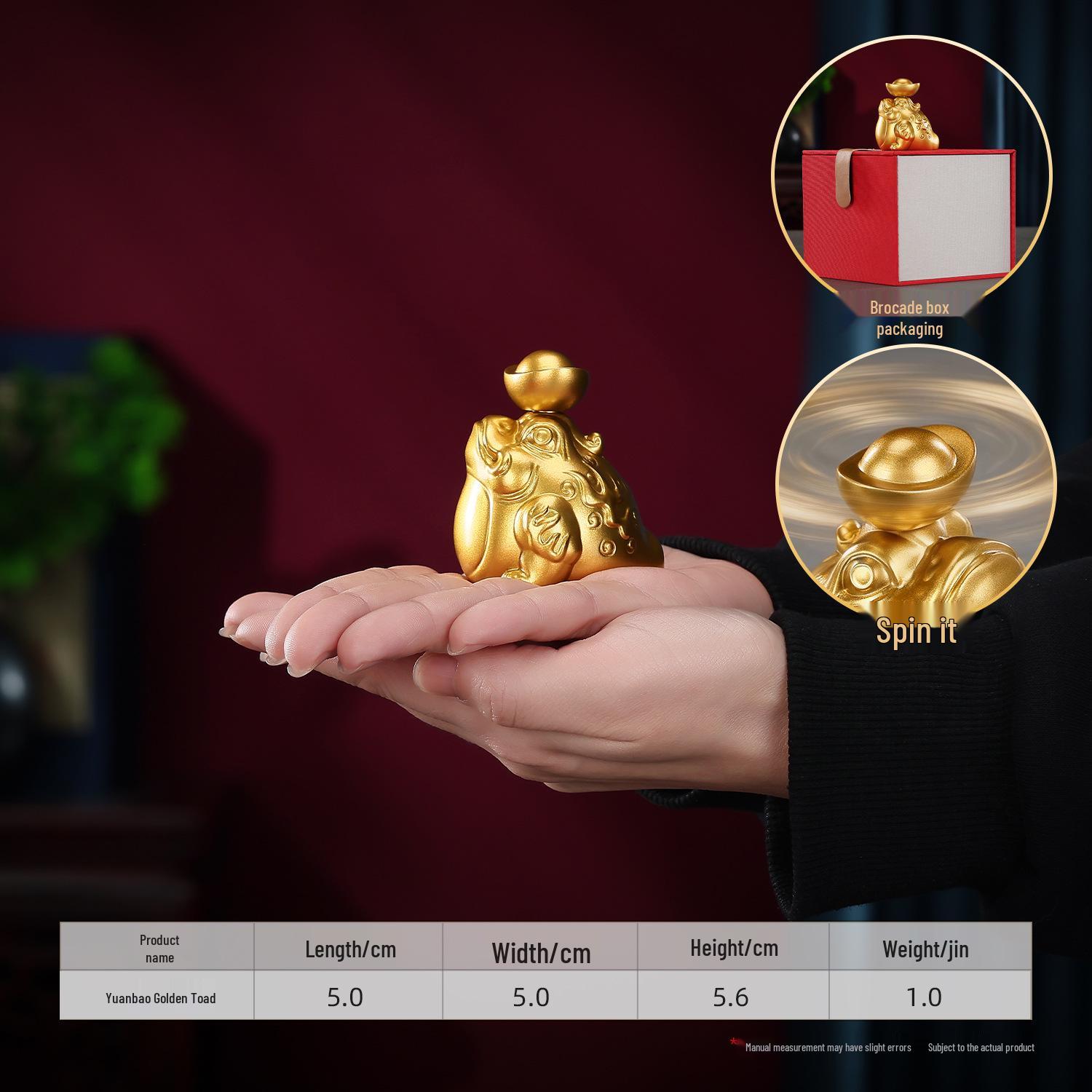 Mini Brass Golden Toad Rotating Ornament for Home or Office