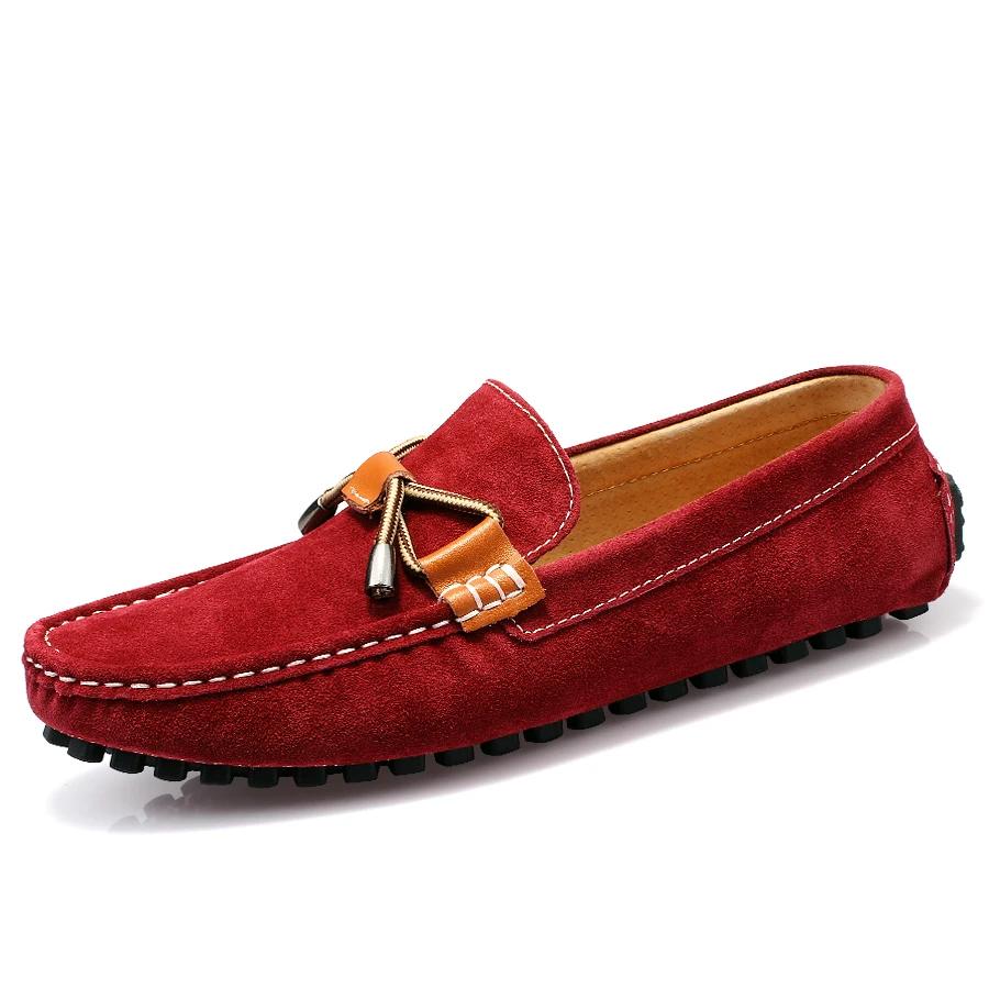 Fashion High Quality Suede Leather Men Loafers Casual Business Shoes Non-slip Outdoor Driving Soft Bottom Shoes Genuine Leather Flats