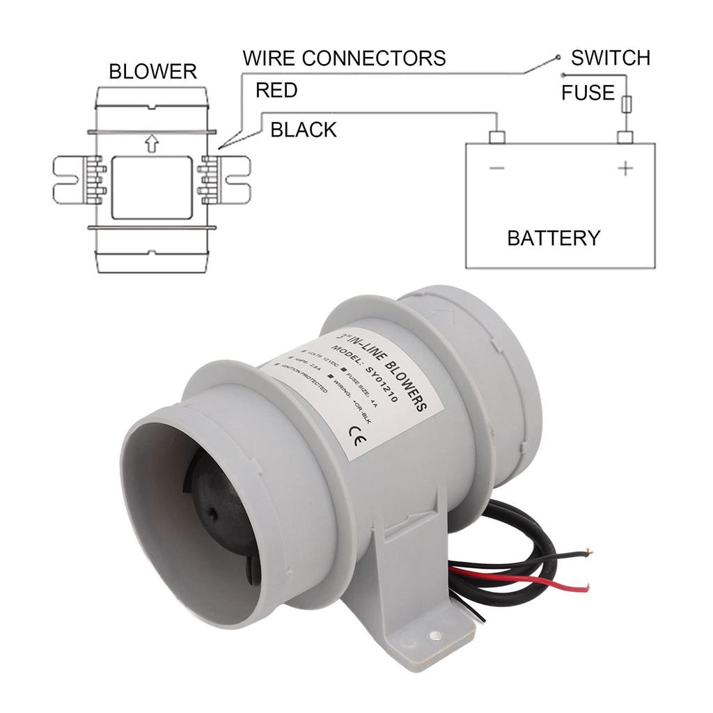 Silent Inline Blower for Boat, Inline Marine Bilge Air Blower, 3" Waterproof Boat