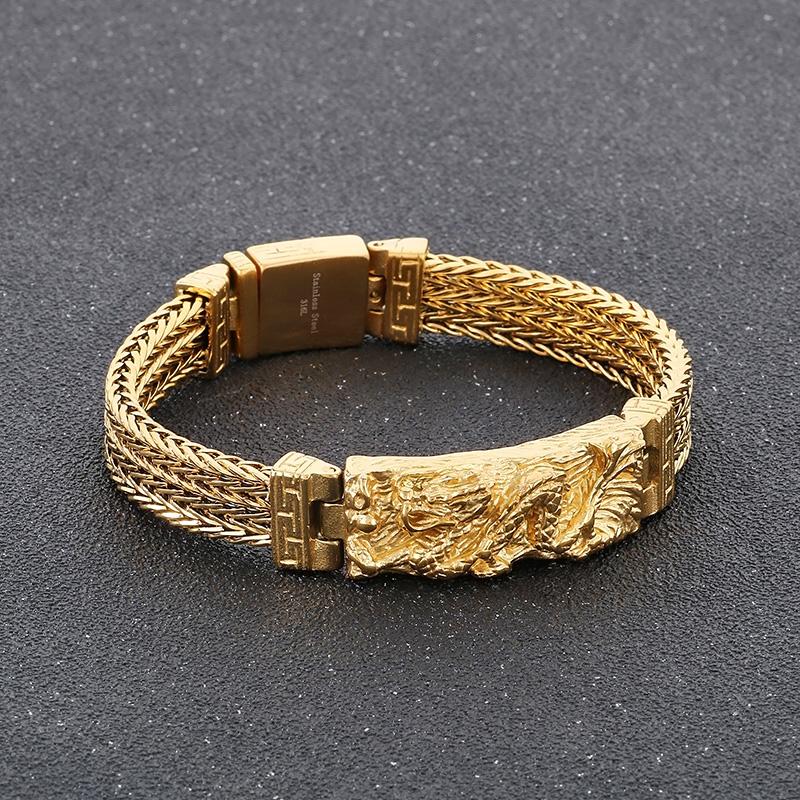 

Винтажный браслет-шарм из нержавеющей стали с драконом для мужчин, панк, персонализированный, якорная цепь, аксессуары, массивные, трендовые, для вечеринок 23cm