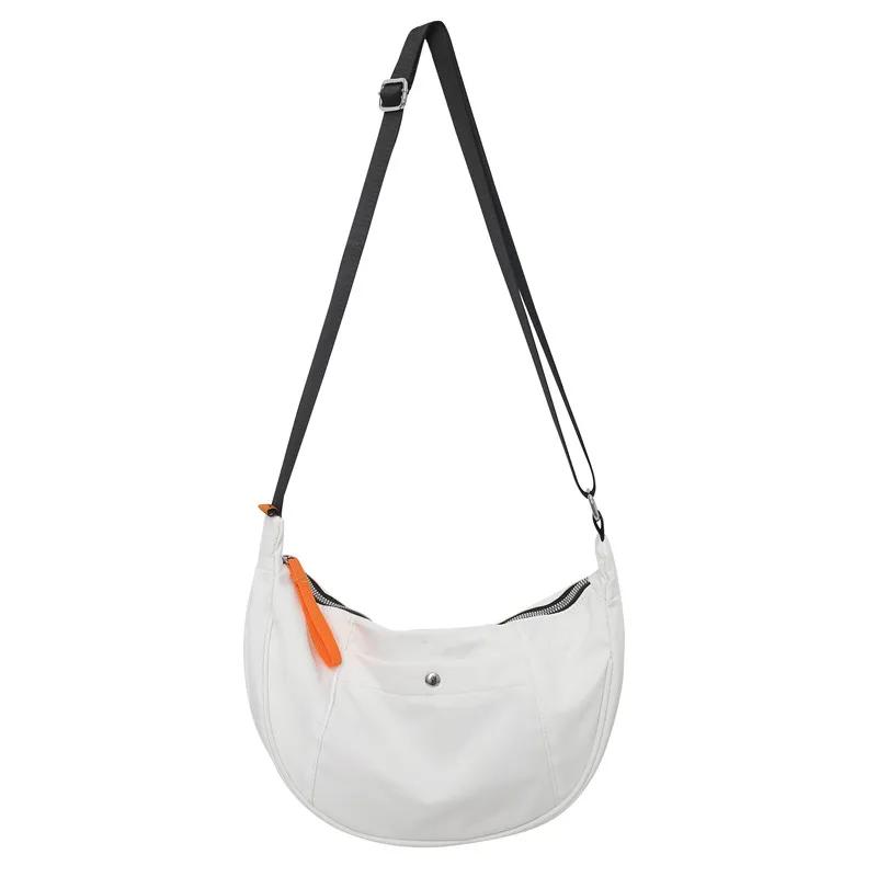 

Solid Soft Zipper Nylon Youth Shoulder Bag Interior Compartment Bag Women s Sewing Thread Women s Handbag белый