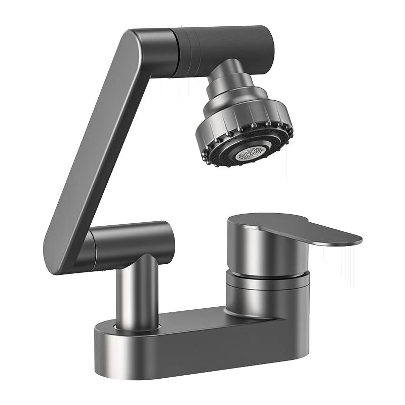 Gunmetal Grey Deck-Mounted Basin Faucet with Flexible Spout