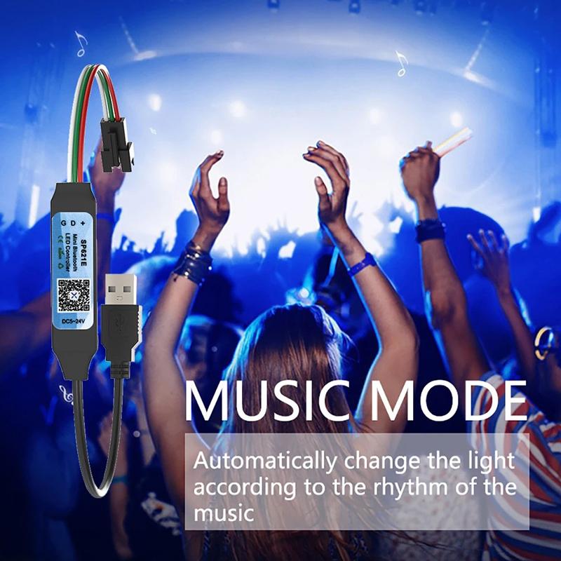 Bluetooth Smart Controler 5V 3 Pin RGBIC Led Controller USB RGBIC Led Lights Controller SP621E For WS2812B 2811 LED Strip